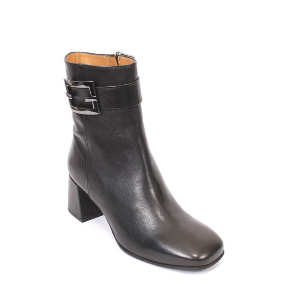 MOT-CLe 2225a Black Leather Zip-Up Heels Ankle Boots